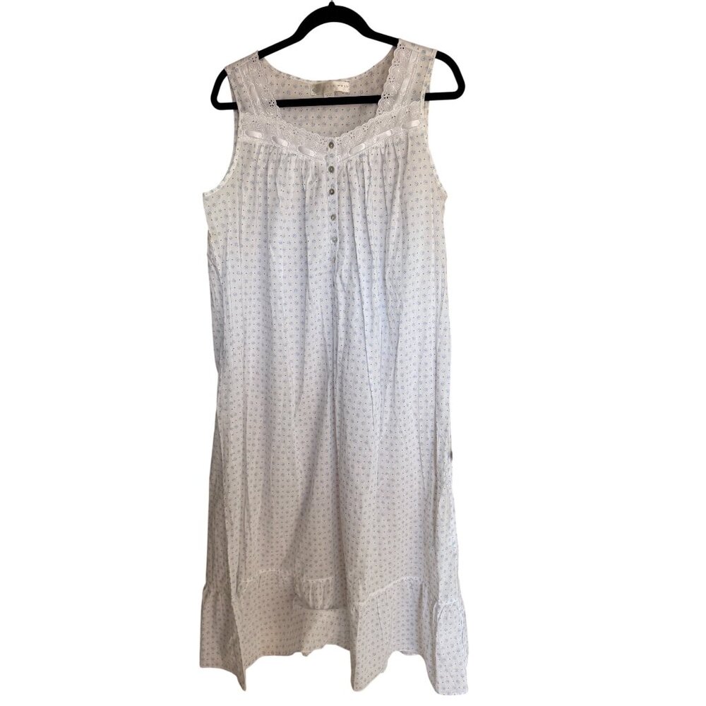 Eileen West Womens Nightgown Size M White Blue Floral Eyelet Trim Pullover New - Picture 6 of 15